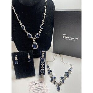 Rosemarie Collections Necklace Bracelet Earring Rhinestone 4 Piece Jewelry Set